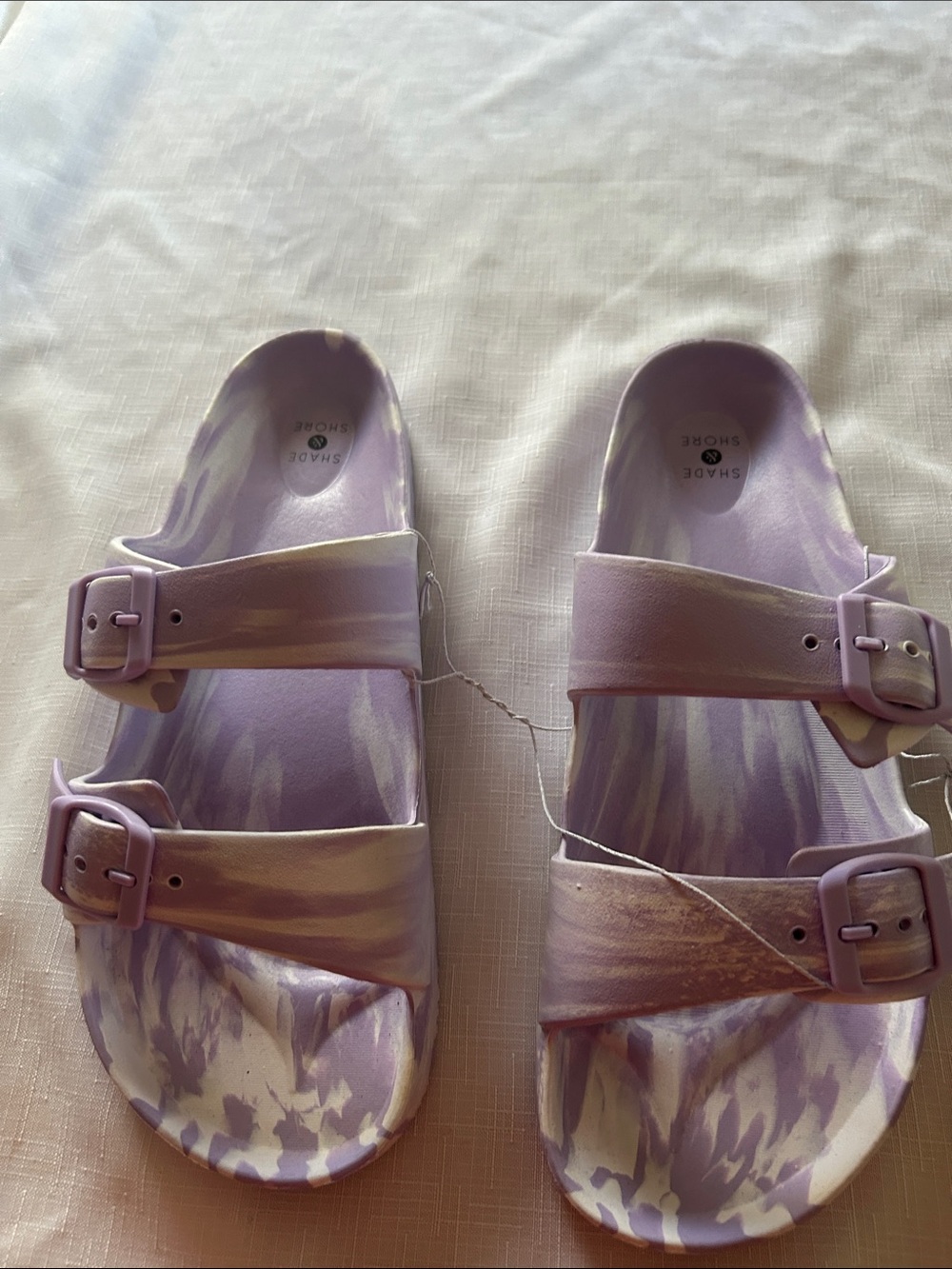 Shade & Shore Lavender Tie-Dye Double Buckle Slide Sandals